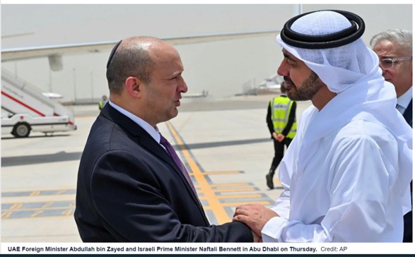 UAE Foreign Minister Abdullah bin Zayed and Israeli Prime Minister Naftali Bennett in Abu Dhabi 