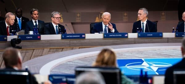 President Biden meeting with world leaders at a NATO summit in Washington 