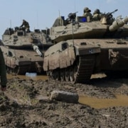 IDF Armored Corps soldiers drill near Moshav Aniam on the Golan Heights