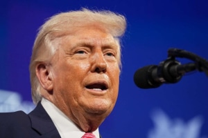 President Donald Trump speaking on NATO